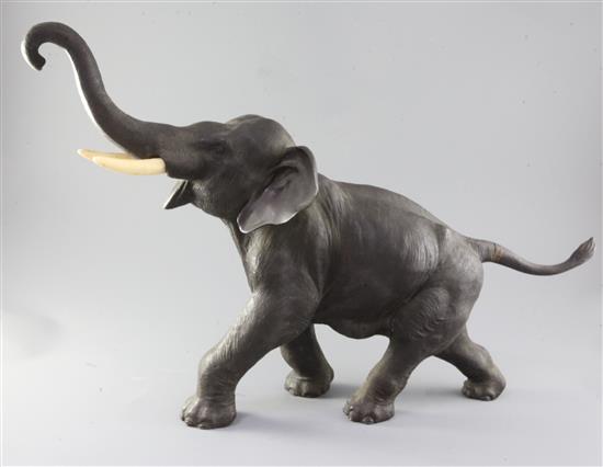 A large Japanese bronze model of an elephant, signed Seiya saku, Meiji period, height 40.5cm, length 63cm